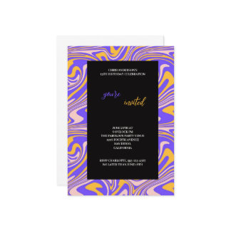 invitation d'anniversaire multicolore violet et or