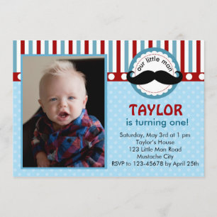Invitation d'anniversaire Mustache Little Man (Pho