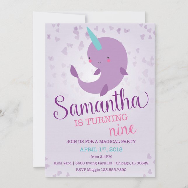 Invitation d'anniversaire Narwhal (Devant)