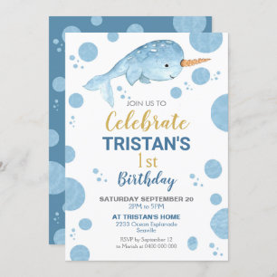 Invitation d'anniversaire Narwhal Garçon 1er anniv