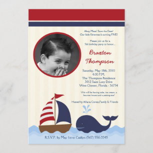 Invitation d'anniversaire nautique Baleine Ahoy 5x