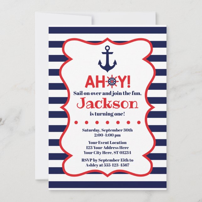 Invitation d'anniversaire nautique de la Marine et (Devant)
