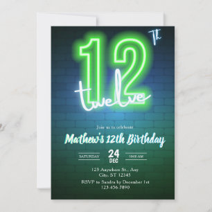 Invitation d'anniversaire néon douzième