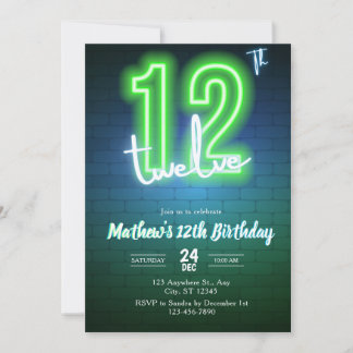 Invitation d'anniversaire néon douzième