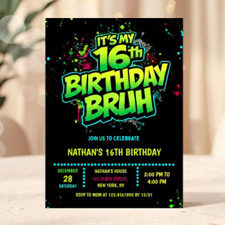 Invitation d'anniversaire néon graffiti pour garço