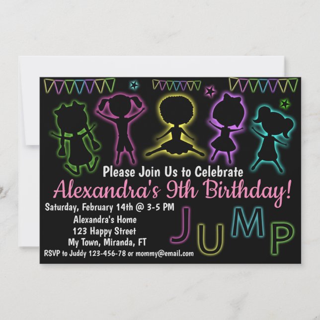 Invitation d'anniversaire Neon Jump (Devant)