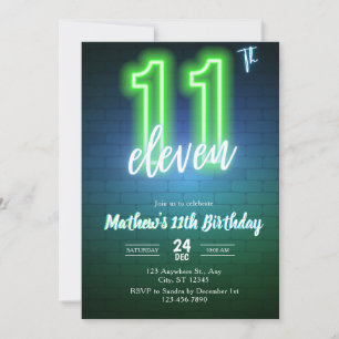 Invitation d'anniversaire néon onzième