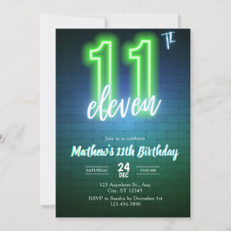 Invitation d'anniversaire néon onzième