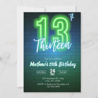 Invitation d'anniversaire néon treizième