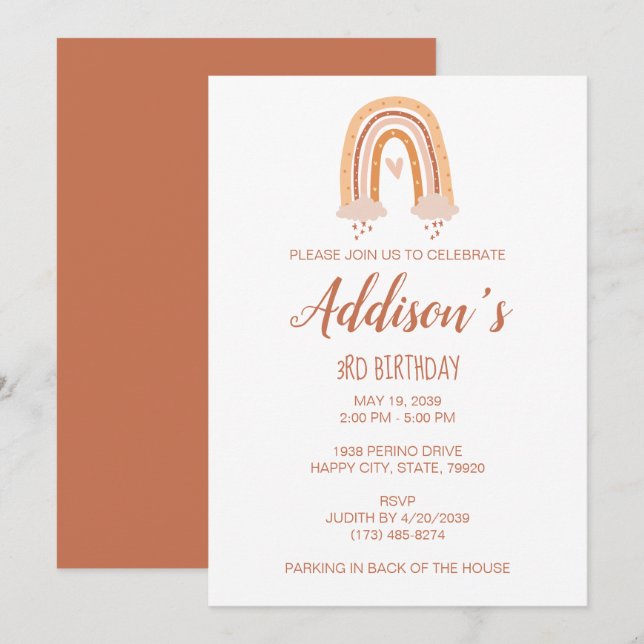Invitation d'anniversaire Neutral Boho Rainbow (Devant / Derrière)