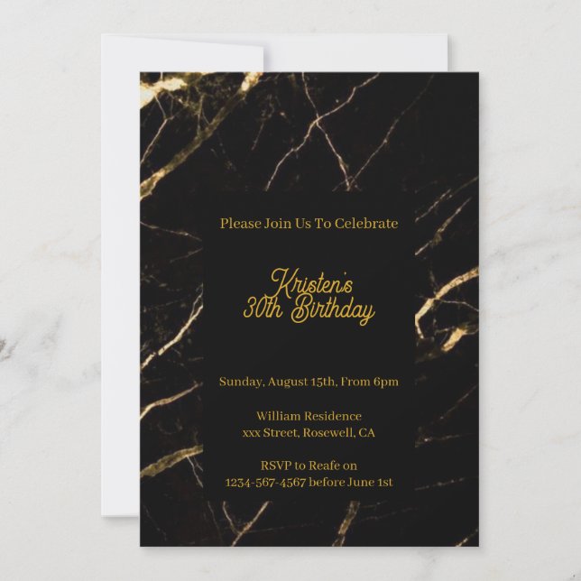 Invitation d'anniversaire noir et or (Devant)