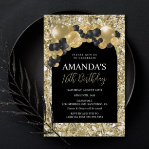 Invitation d'anniversaire noir et or
