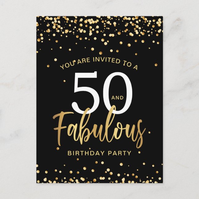 Invitation d'anniversaire noir et or cinquante & f (Devant)