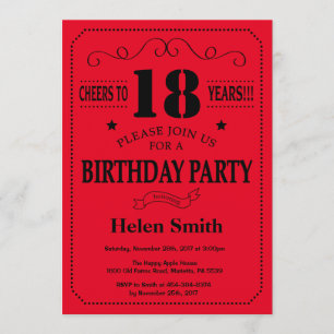 Invitation d'anniversaire Noir et Rouge