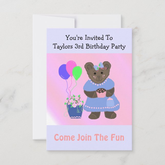 Invitation d'anniversaire Nounours (Devant)