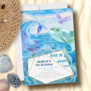 Invitation d'anniversaire Océan Baleine Aquarelle