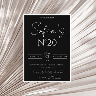 Invitation d'anniversaire Old Money noir et blanc