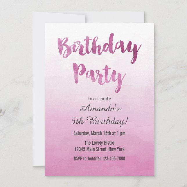 Invitation d'anniversaire Ombre Pink (Devant)