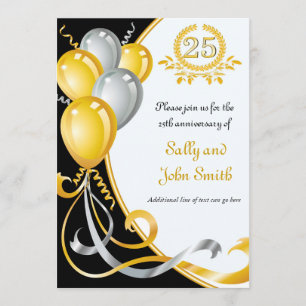 Invitation d'anniversaire or et argent pour les 25