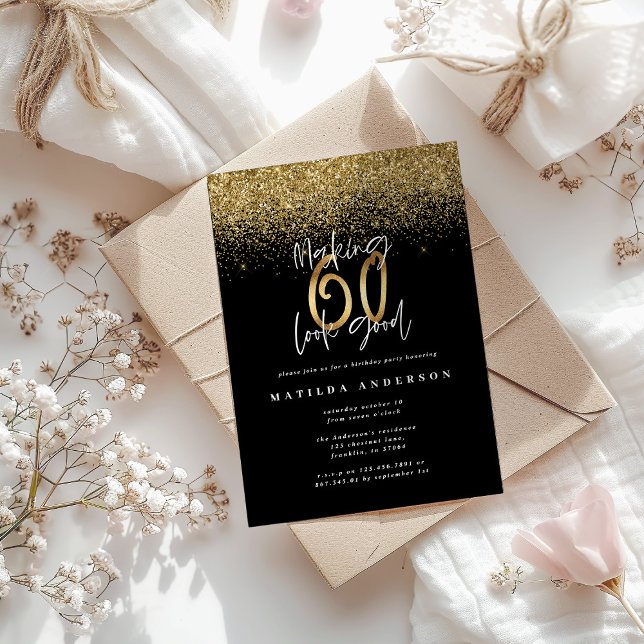 Invitation d'anniversaire or pour avoir 60 ans (Créateur téléchargé)