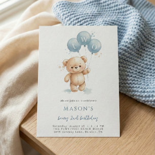 Invitation d'anniversaire ourson aquarelle bleue p