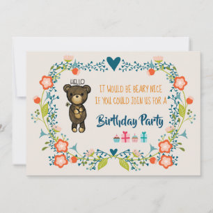 Invitation d'anniversaire Ourson Mignon & Couronne
