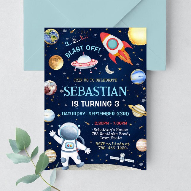 Invitation d'anniversaire Outer Space Galaxy Boy (Créateur téléchargé)