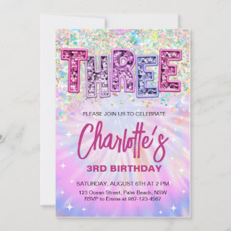 Invitation d'anniversaire pailletée pour 3 ans