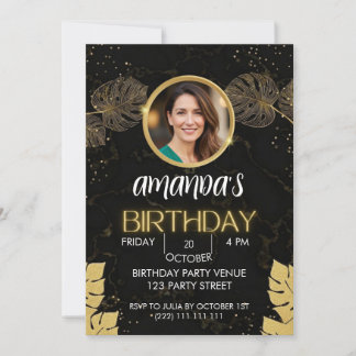 Invitation d'anniversaire Paillettes Or Noir