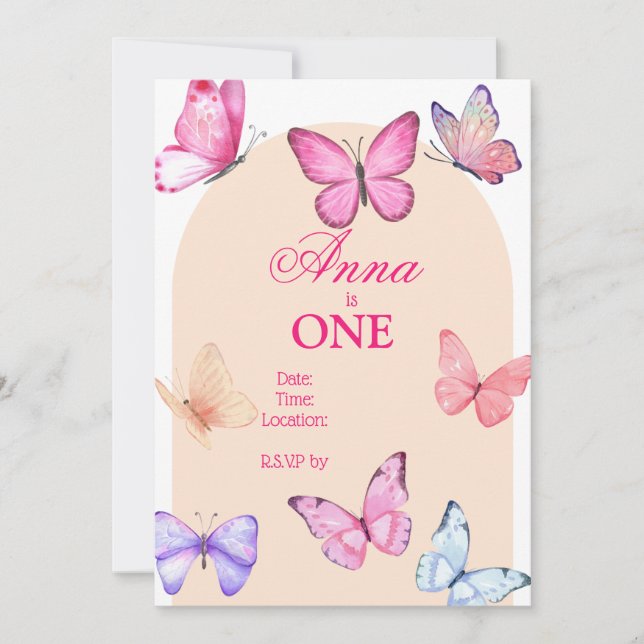 Invitation d'anniversaire papillon (Devant)