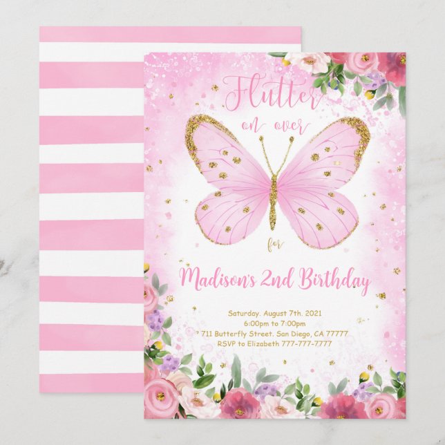 Invitation d'anniversaire papillon (Devant / Derrière)