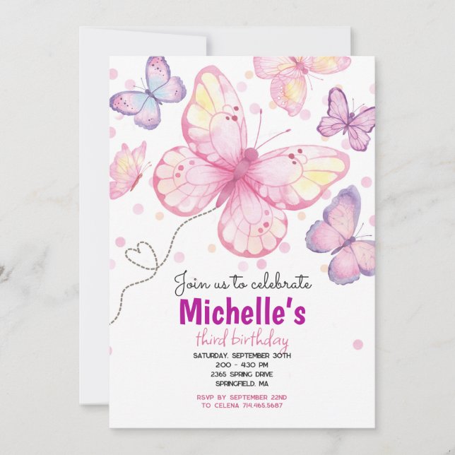 Invitation d'anniversaire Papillon  (Devant)