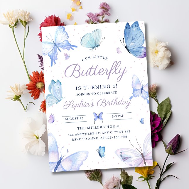 Invitation d'anniversaire papillon, Filles 1er pap (Créateur téléchargé)