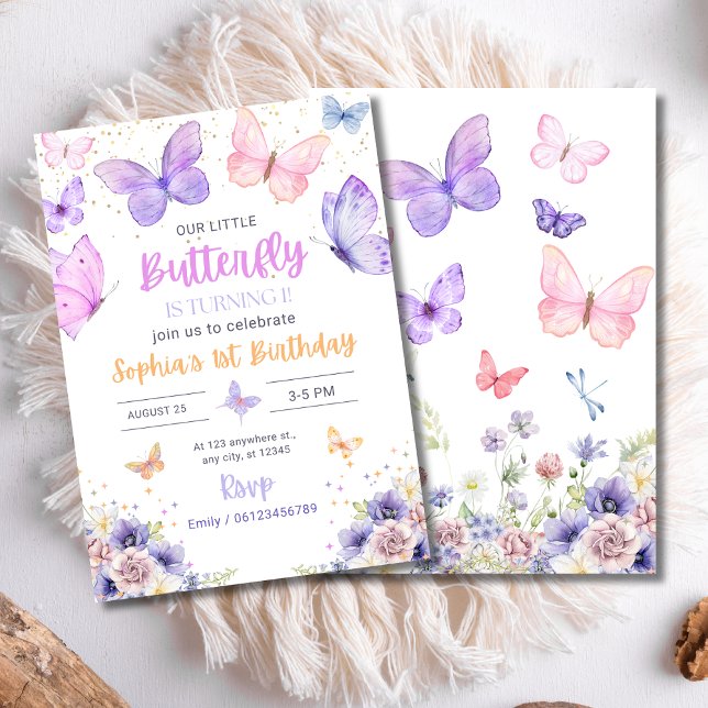 Invitation d'anniversaire papillon, Jardin Fleur s (Créateur téléchargé)