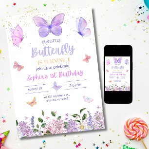 Invitation d'anniversaire papillon, Jardin Fleur s