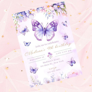 Invitation d'anniversaire papillon modifiable viol