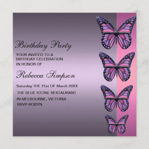 Invitation d'anniversaire Papillon Rose et Violet