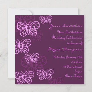 Invitation d'anniversaire Papillon Rose & Violet