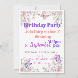 Invitation d'anniversaire papillon violet et rose 