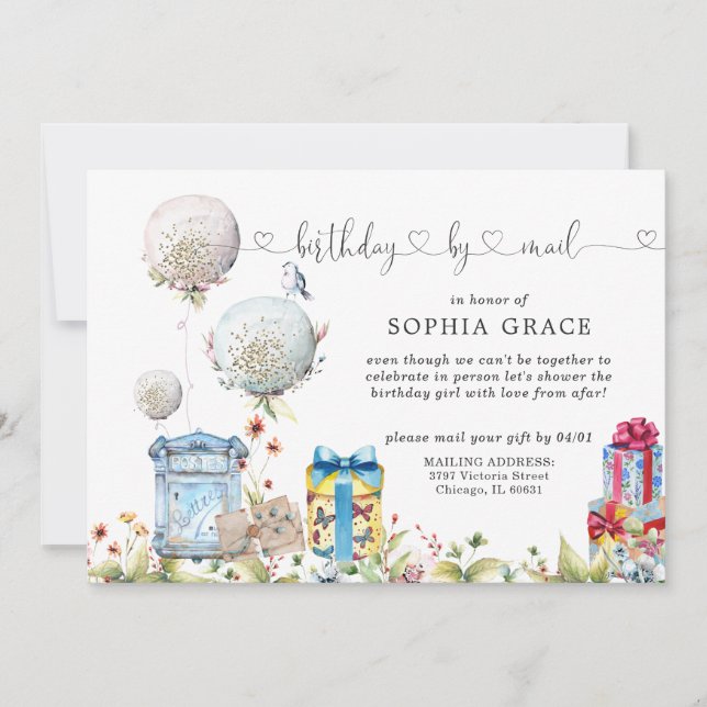 Invitation d'anniversaire par courrier avec distan (Devant)