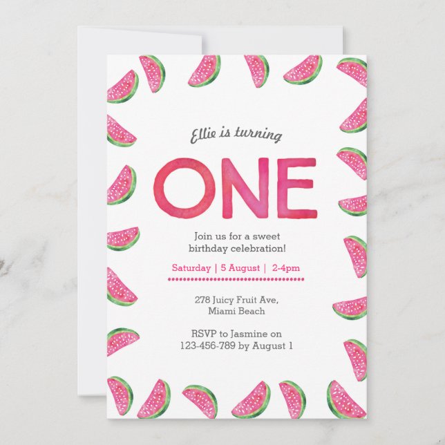 Invitation d'anniversaire | pastèque tropicale ros (Devant)