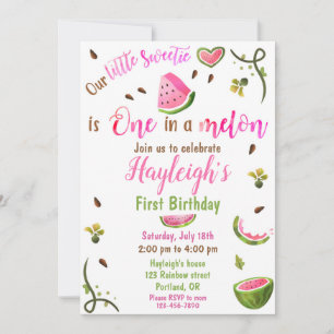 Invitation d'anniversaire pastèque Une fille uniqu