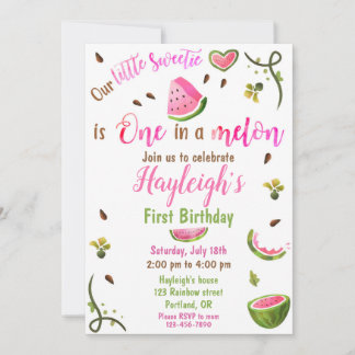 Invitation d'anniversaire pastèque Une fille uniqu