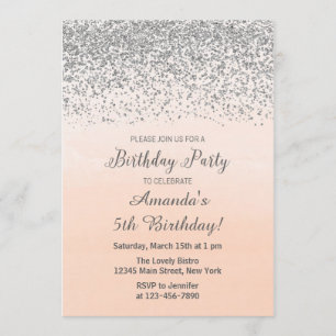 Invitation d'anniversaire Peach and Silver