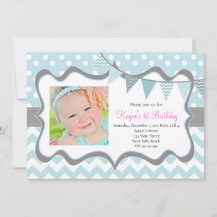 Invitation d'anniversaire pendentif Chevron et poi