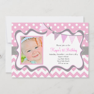 Invitation d'anniversaire pendentif Chevron et poi