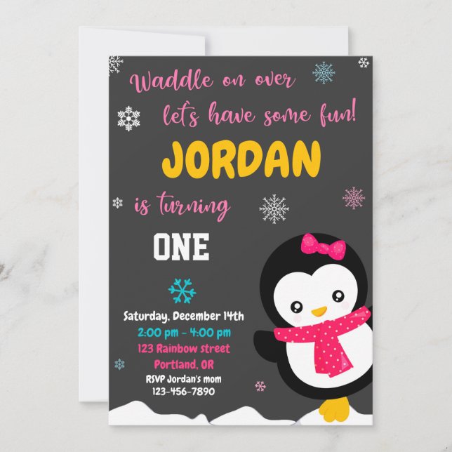 Invitation d'anniversaire Penguin (Devant)