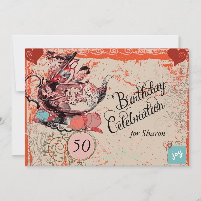 Invitation d'anniversaire personnalisé Vintage Tea (Devant)