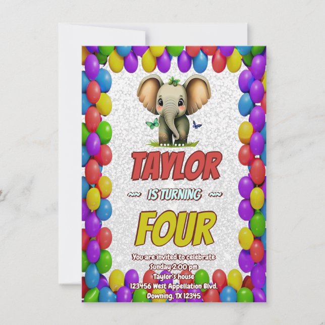 Invitation d'anniversaire personnalisée éléphant m (Devant)