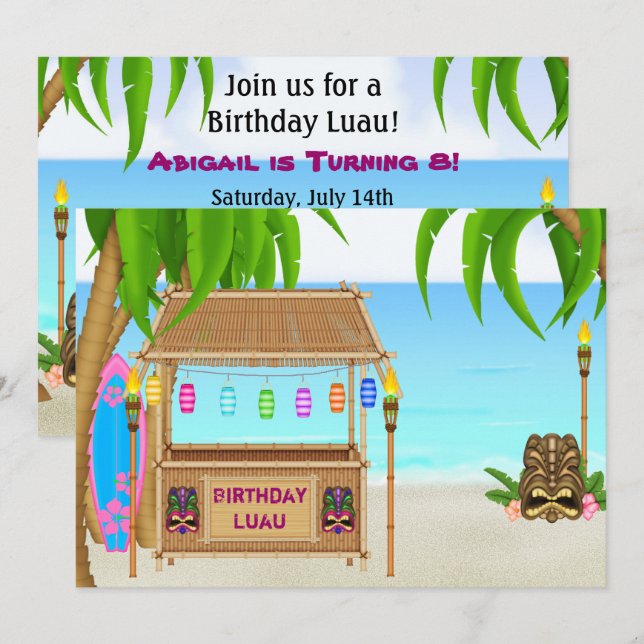 Invitation d'anniversaire personnalisée Luau Girls (Devant / Derrière)